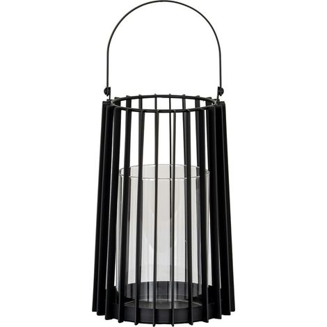 Lynk Medium Lantern with Handle and Candle Holder - Glass - L18 x W18 x H40 cm - Black