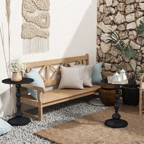 Runder Couchtisch, Set mit 2 schwarzen runden Beistelltischen für das Wohnzimmer, Vintage Couchtisch, Kleiner Beistelltisch aus Metall