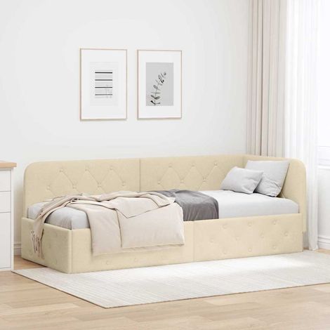 Eckbettgestell Creme 80 x 200 cm Stoff