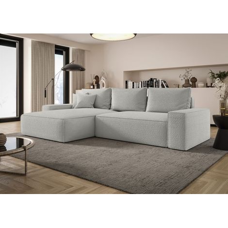 Ecksofa Schlafsofa Sofa WALKEN Stoff Quelle Hellgrau Ottomane Links (1/4)
