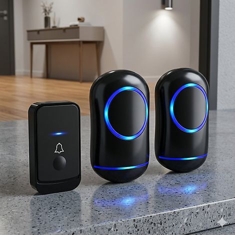 Wireless doorbell set, 1 transmitter 2 receiver, LED flash waterproof (1/5)