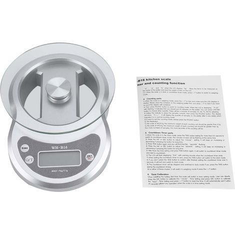 Balance De Cuisine Numérique - Plateau En Verre - Précision 1g Capacité 5kg - Conversion Unités Et Minuteur Intégré - Argent (1/5)