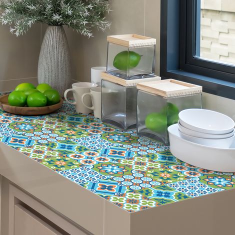 Sticker Mural Carrelage adhésif Cuisine Salle de Bain - 24 STICKERS CARREAUX DE CIMENT MEUBLE AGUILAR - 24stickers10x10cm (1/5)