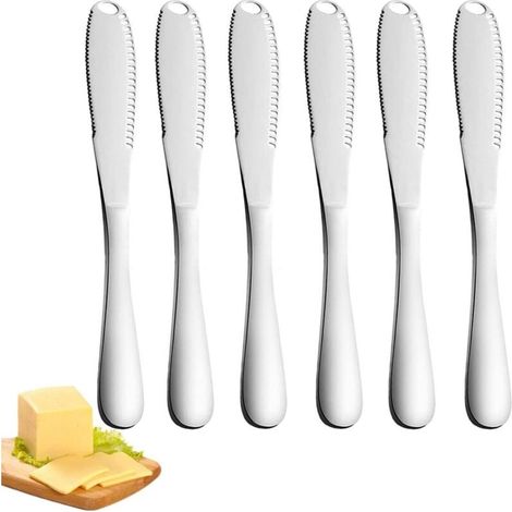 Buttermesser, 6-teiliges Butterstreicher-Set mit gezahnter Klinge, professionelles 3-in-1-Buttermesser zum Schneiden von Gemüse, Obst und Käse (Silber, 8,66 x 0,95 Zoll) (1/5)
