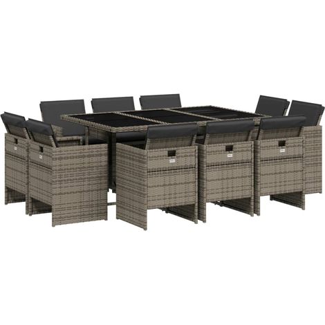 Set da Pranzo da Giardino 11pz con Cuscini in Polyrattan Grigio vidaXL (1/5)