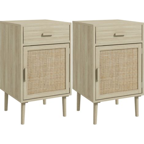 Lot de 2 tables de chevet, tables de nuit avec tiroir et placard, étagère réglable, 40 x 40 x 68,5 cm, chêne (1/5)