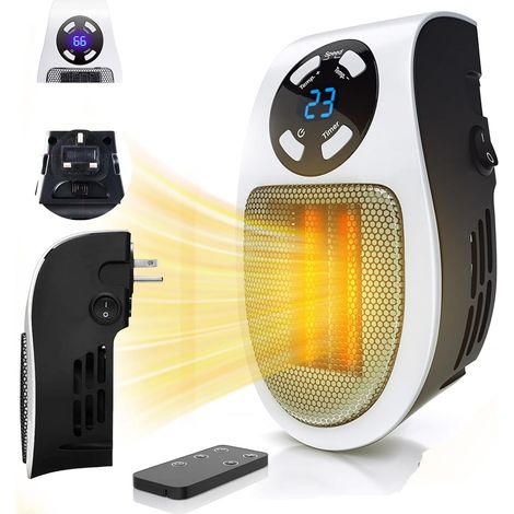 Chauffage d'appoint électrique, radiateur d'appoint mural comme vu à la télévision, avec thermostat et minuterie réglables et affichage LED, compact pour bureau ou chambre d'étudiant