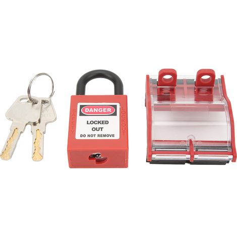 Boîtier de protection de disjoncteur triphasé et ensemble de cadenas. Boîtier de protection de distribution transparent avec verrouillage et clés.