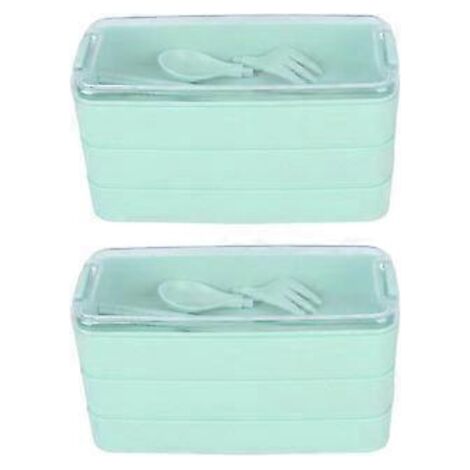 Boîte à lunch à trois compartiments, boîte bento, boîte à lunch d'extérieur, compatible micro-ondes, avec fourchette et cuillère, verte