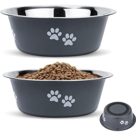 Lot de 2 gamelles pour chien (2020 ml). Gamelles en acier inoxydable avec fond antidérapant en silicone. Gamelles pour chat et chiot. Gamelles pour eau et nourriture pour chiens de grande taille. (1/5)