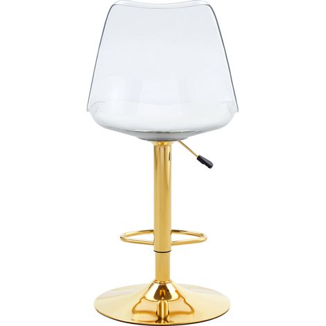 Set di 2 sgabelli da bar trasparenti con seduta in PU e gambe metalliche dorate, regolabili (1/5)