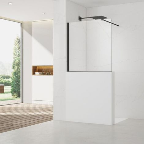 Swiss Aqua Technologies Schermo a parete 100x100cm Crystal Glass® 8 mm anticalcare, con bracci e profili neri opachi (SATBWIS100PRC)