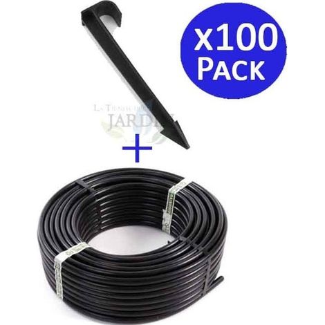 Tropfschlauch 16 mm x 100 m + 100 Kunststoffbefestigungsclips 16 mm, schwarz