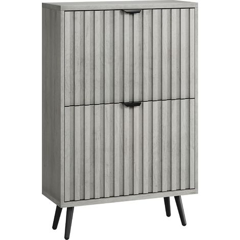 Ein versteckter Schuhschrank mit einem 60cm grauen Rillendesign und 2-Klapp-Schubladen, verwendet als eigenständiger Schuhschrank für Eingänge, Flure, Wohnzimmer und Schränke