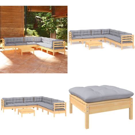 8-tlg. Garten-Lounge-Set mit Grauen Kissen Kiefer Massivholz - Garten Lounge Set - Kiefernholzmöbel - Outdoor Möbel - Gartentisch - Gartenstuhl - Home & Living (1/5)