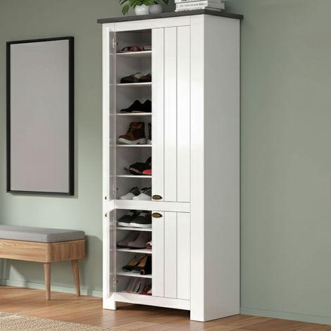 Dmora - Schuhregal Teodoro, platzsparendes Schuhregal mit 4 Türen, multifunktionale Eingangsgarderobe, 84x42h200 cm, Weiß und Schiefer, mit verstärkter Verpackung (1/5)
