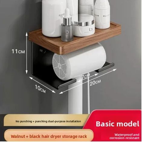 (K) Ensemble d'étagères de salle de bain en bois, étagère de douche, étagère murale de salle de bain en bois, support pour sèche-cheveux, étagère d'angle pour salle de bain (1/5)
