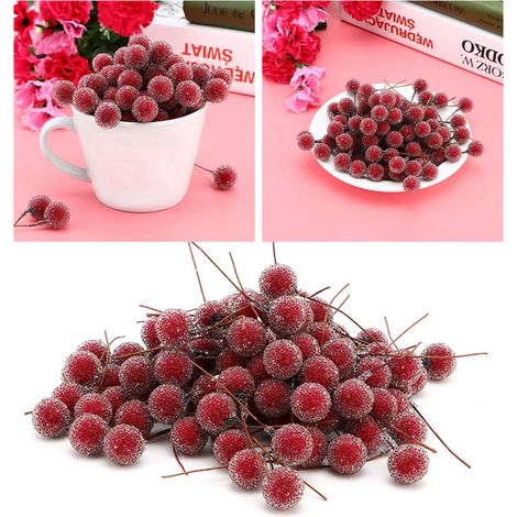100 künstliche Mini-Stechpalmenbeeren mit Zuckerguss für Dekorationen zu Hause, bei Hochzeiten und Partys (1/5)