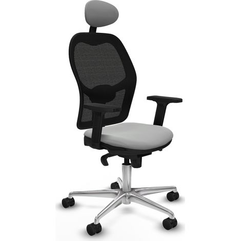 Jorquera sincro malla negra similpiel gris claro brazos 2D base aluminio cabecero fijo ruedas 65mm nailon (1/5)