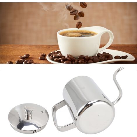 Cafetière à filtre en acier inoxydable avec poignées anti-gouttes en téflon, bec étroit, pot à lait, acier inoxydable 304, 600 ml argenté. (1/5)