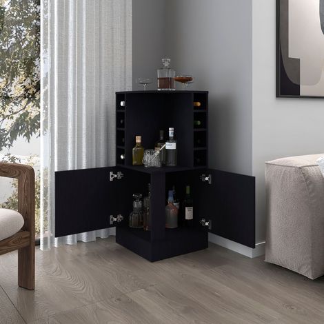 Tuhome Concept – Meuble bar d’angle avec rangement – Casier à bouteilles intégré – Design moderne pour salon et salle à manger – Optimise l’espace