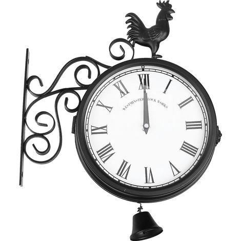 Doppelseitige Gartenwanduhr mit Hahnenmotiv, Vintage-Retro-Dekoration