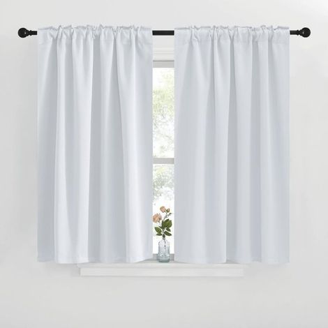 Rideaux courts / Demi-rideaux pour fenêtres de chambre, cuisine, camping-car et salle de bain — Blanc, 76 x 60 cm (Lot de 2) (1/5)