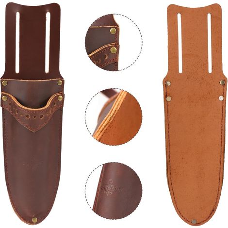 Étui en cuir véritable pour couteaux de jardin, sécateurs, étui à outils, deux poches (1/4)