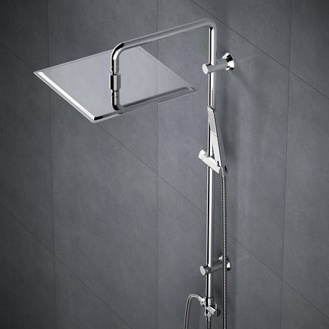 Colonne de Douche en Acier inoxydable sans Mitigeur, Ensemble de Douche Pluie Mural avec Douchette Salle de Bain et Pommeau Douche 30x30 cm Chromé (1/5)