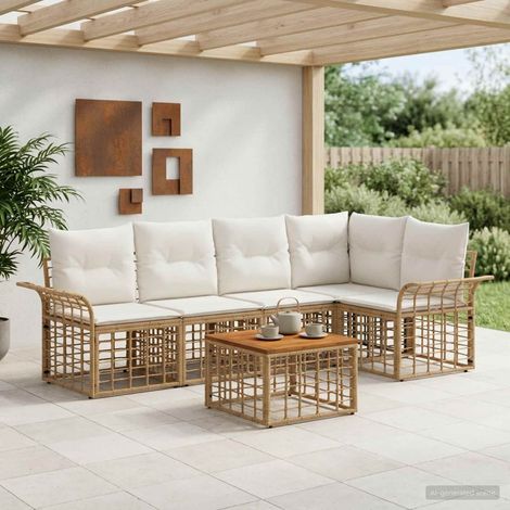 Salon de jardin modulable 6 pièces en poly rotin et acier, blanc naturel et crème - PANGIVO (1/5)