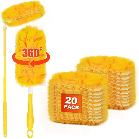 Plumero, 20 recambios para recogedor de polvo, kit de limpieza de 360 grados con 1 varilla telescópica + 1 varilla corta, herramienta para quitar el polvo (1/5)