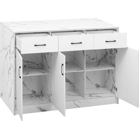 Isla de cocina grande 120 x 60 x 90,5 cm con 3 cajones y 3 puertas, diseño mármol blanco, MDF (1/5)