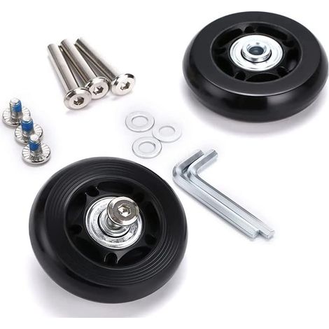 1 Lot de 4 Roues de Rechange pour Valise à Bagages, Roulettes Pivotantes en Caoutchouc, Roulements, Kits de Réparation, Noir (1/2)
