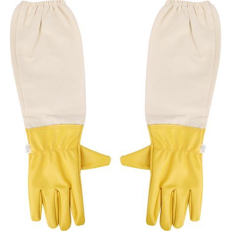Ortviai Gants de protection apicole en toile et cuir de chèvre, manchettes élastiques, longues manches, taille XL (1/3)