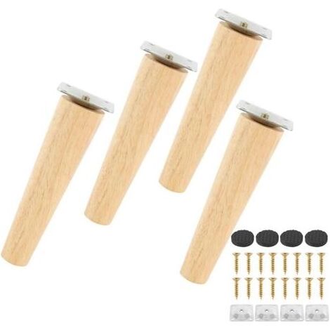 Ensemble de 4 pieds de canapé en bois massif, pieds de meubles, supports TV, lits, pieds de remplacement fiables en bois avec tapis antidérapant, plaque de montage et vis (hauteur 15 cm, plat). (1/5)
