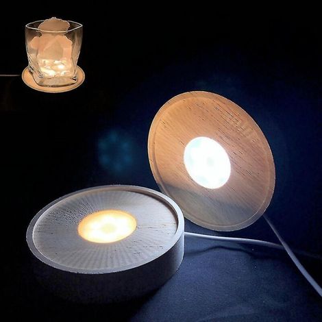Support d’affichage rond en bois avec éclairage LED intégré et base en cristal transparent pour présentation élégante (1/5)