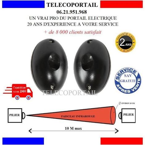 Jeu de cellule photo électrique pour portail - Kit émetteur+récepteur - Infrarouge - Portée 10 m - 12-26V AC/DC (1/2)