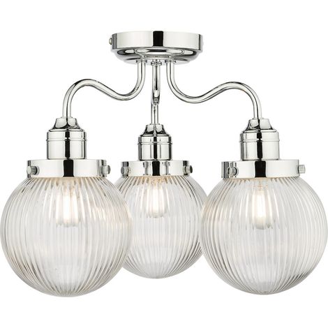 Dar Tamara Plafonnier semi-encastré à 3 lumières pour salle de bain, chrome poli, verre nervuré IP44 (1/5)