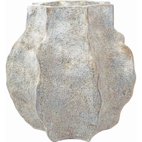 Vase octogonal ondulé en ciment blanc effet vieilli - blanc vieilli effet granuleux (1/3)