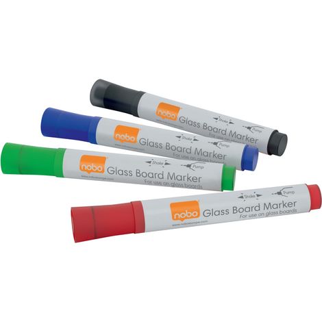 Verschiedenfarbige Marker 4 Stk. für Glas-Whiteboards Nobo (1/2)