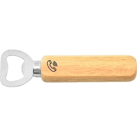 Apribottiglie per birra, testo personalizzato, manico in legno, telefono (1/2)