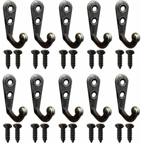 Patères murales rétro en métal noir avec vis fournies, lot de 10 crochets de fixation pour décoration intérieure et rangement (1/4)