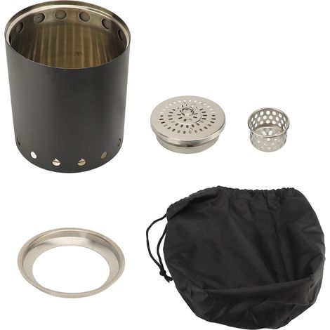 Poêle Camping Portable Inox - Compact 15x15cm, Anti-Vent Sans Fumée, Bois et Granulés - Pour Extérieur, Patio, Balcon - Acier Inoxydable 201 - Noir - 17.5 cm (1/5)