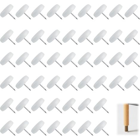 50 PCS Patins Glisseurs en Plastique avec Clou, 20 mm Patins Chaise a Clouer pour Meubles Patin Glisse Rond Anti Bruit pour Chaise Tableau Bureau Salon Chambre Etude, Blanc (1/5)