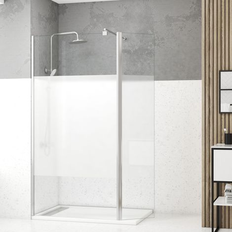 paroi de douche et volet pivotant 100+40x200 cm - bande dépolie - barre de fixation chrome