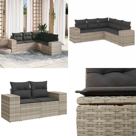 vidaXL Salon de jardin 5 pcs avec coussins gris clair résine tressée (1/5)