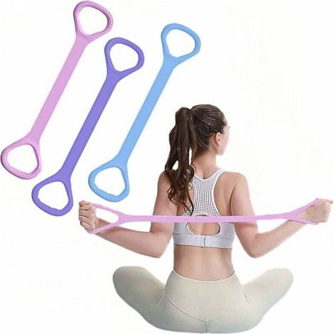 Bandes de résistance en forme de huit, adaptées aux exercices de fitness, aux bras, au dos et à la poitrine, au yoga, au Pilates et à la physiothérapie (paquet de 3). (1/4)