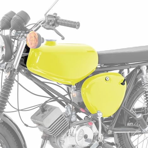 Benzintank für Simson S51 / S50 / S70 mit gelb-neon seitlicher Abdeckung