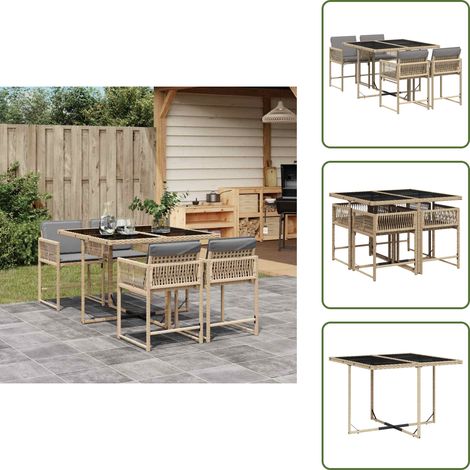 5-tlg. Garten-Essgruppe mit Kissen Beigemischung Poly Rattan - Garten Essgruppe - Garten Essgruppen - Outdoor Essgruppe - Terrasse Essgruppe (1/5)