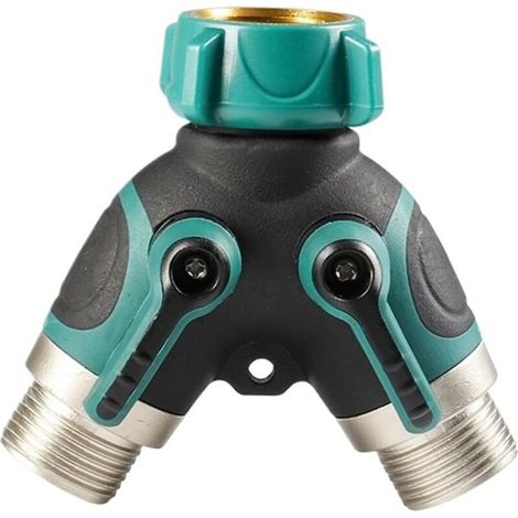 Y-connector with rubber coating, separate inlet/outlet control, for garden watering systems, compatible with taps and mixers (EU standard splitter). (1/5)